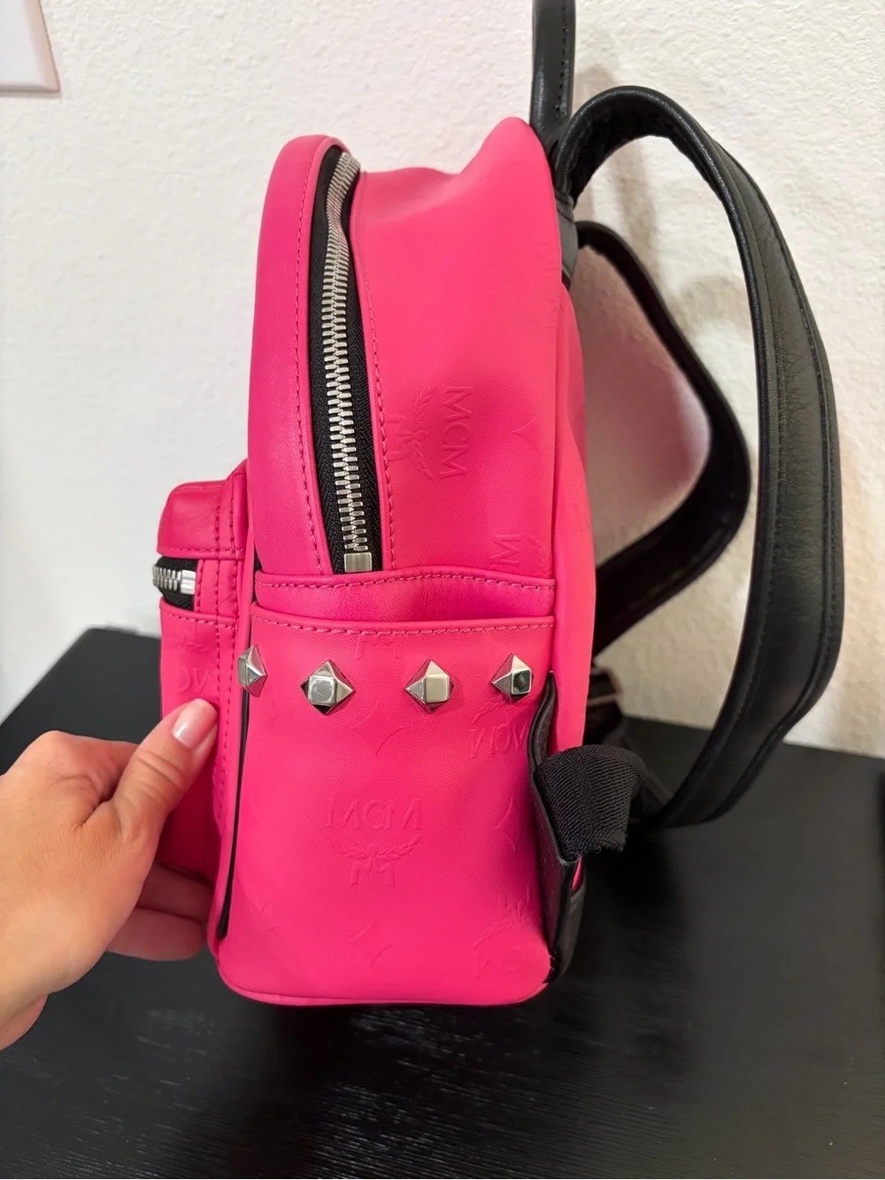 MCM Odeon studded backpack in pink